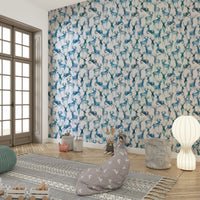 Artistic winter deer wallpaper in blue tones

