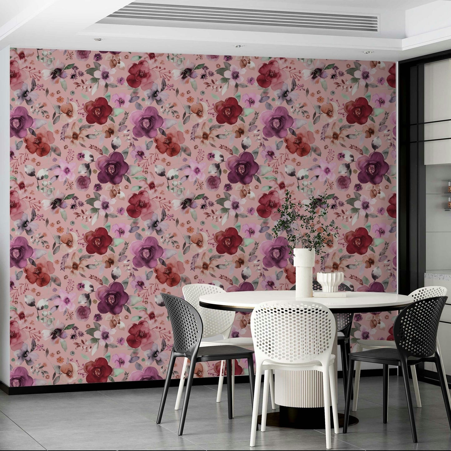Soft pink flowers in a wintery bouquet wallpaper style.

