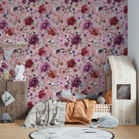 Soft pink floral wallpaper featuring winter bouquets.

