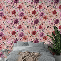 Pink winter bouquet wallpaper with delicate florals.

