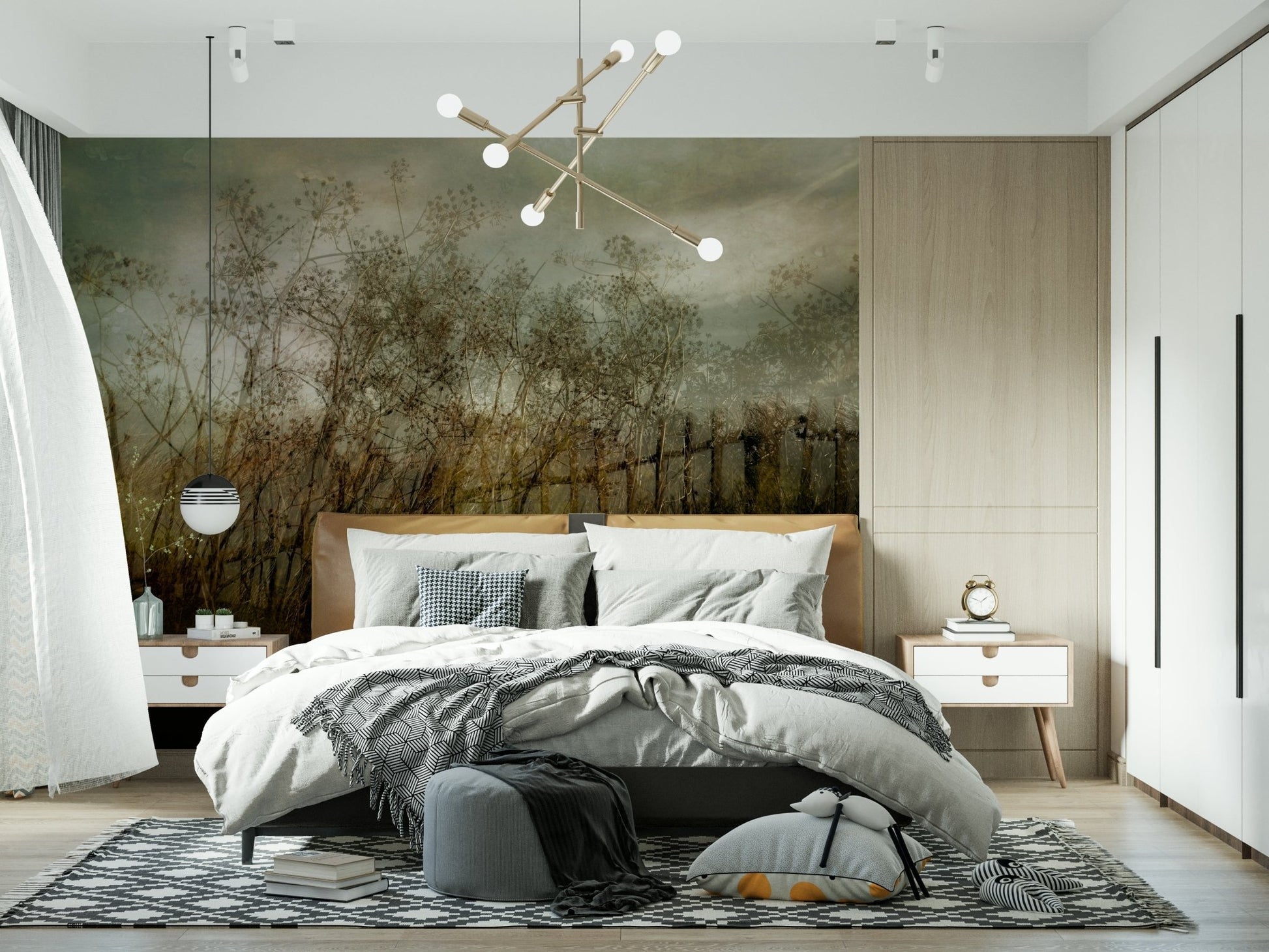 A peaceful modern abstract mural on decorative wallpaper., GD5597
