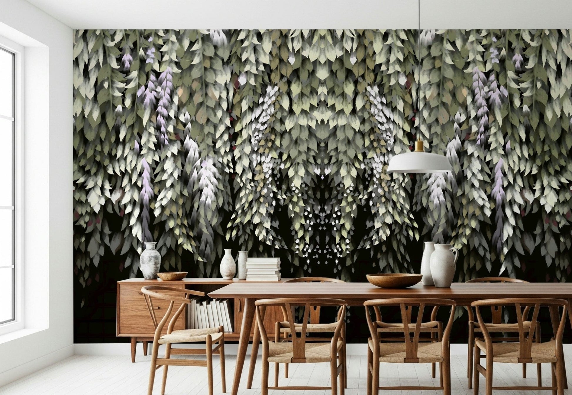 Hanging wisteria garden wall mural for feature walls