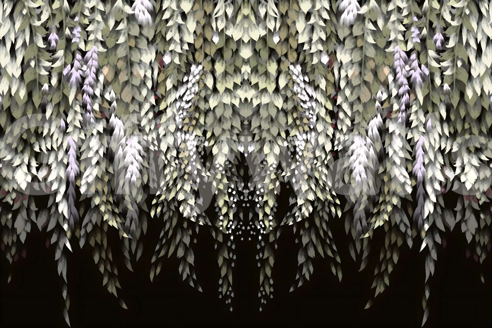 Corner light emphasizing the airy Wisteria Cascade print.