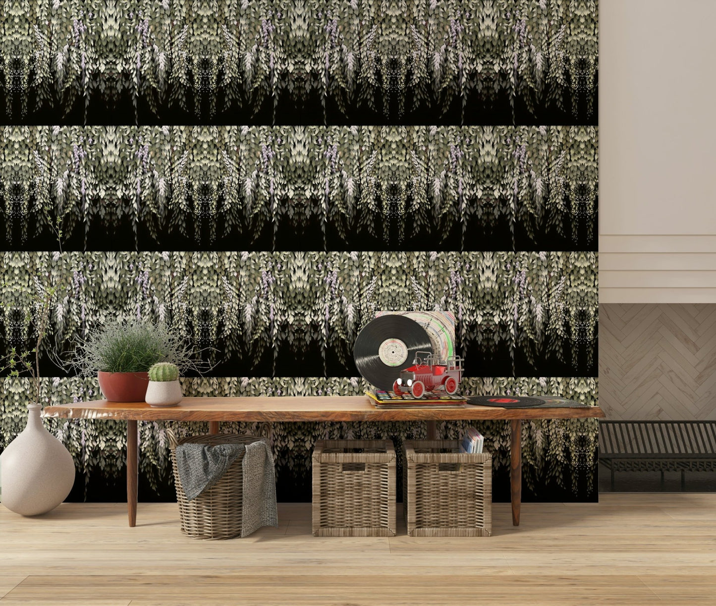 Detail of hanging vines in the Wisteria Cascade design.