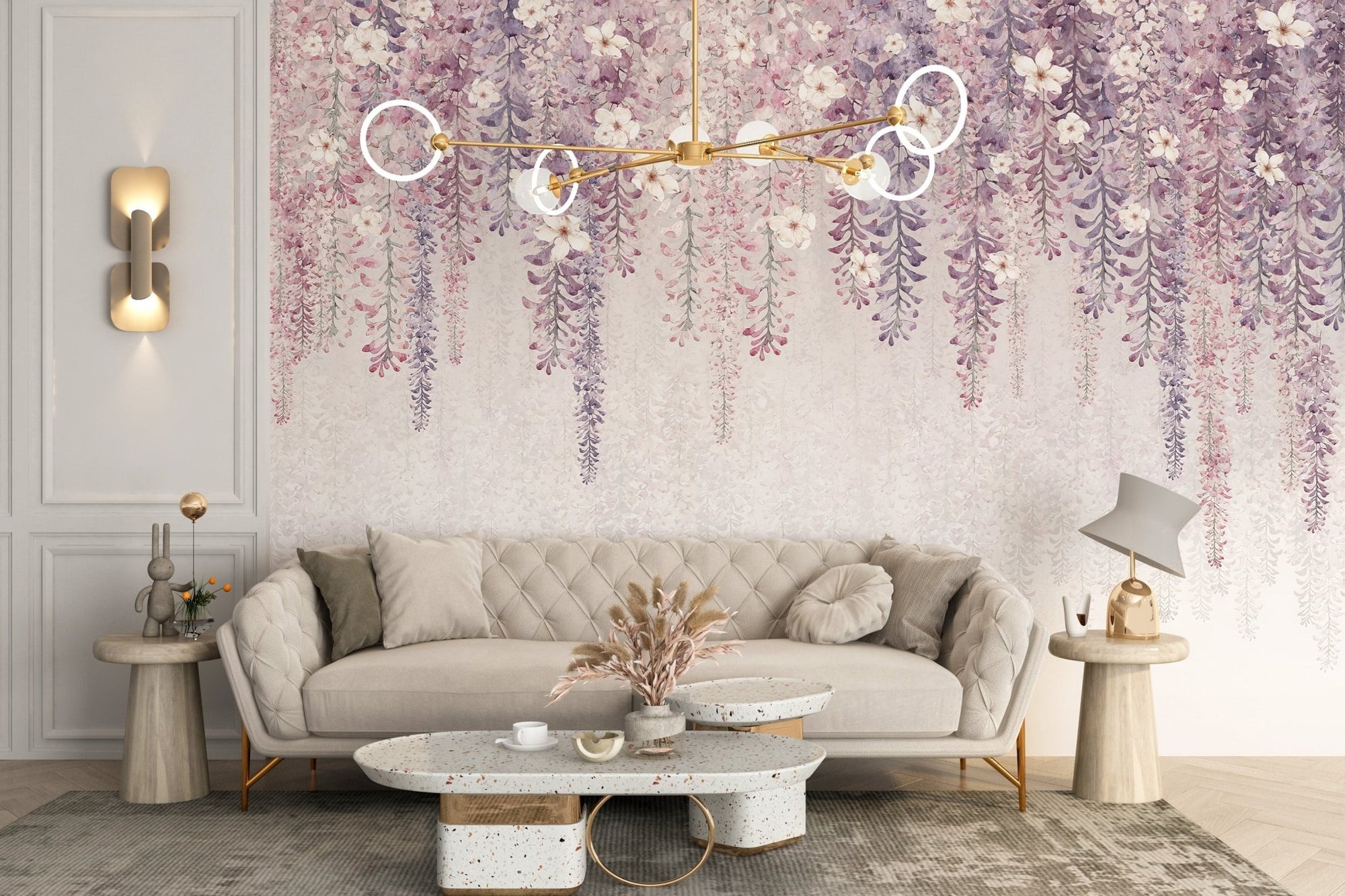 Wisteria watercolor wallpaper for serene home decor, C61