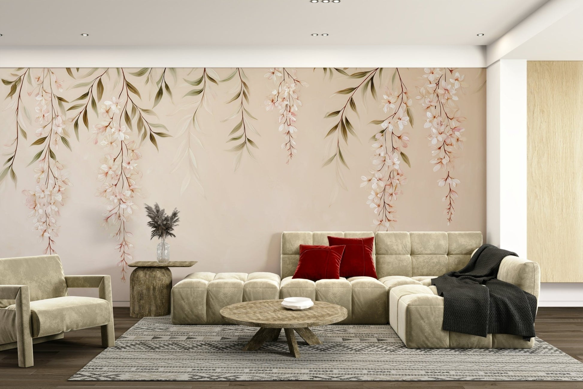 Features delicate wisteria vines and blossoms, often depicted in a cascading or flowing manner.
