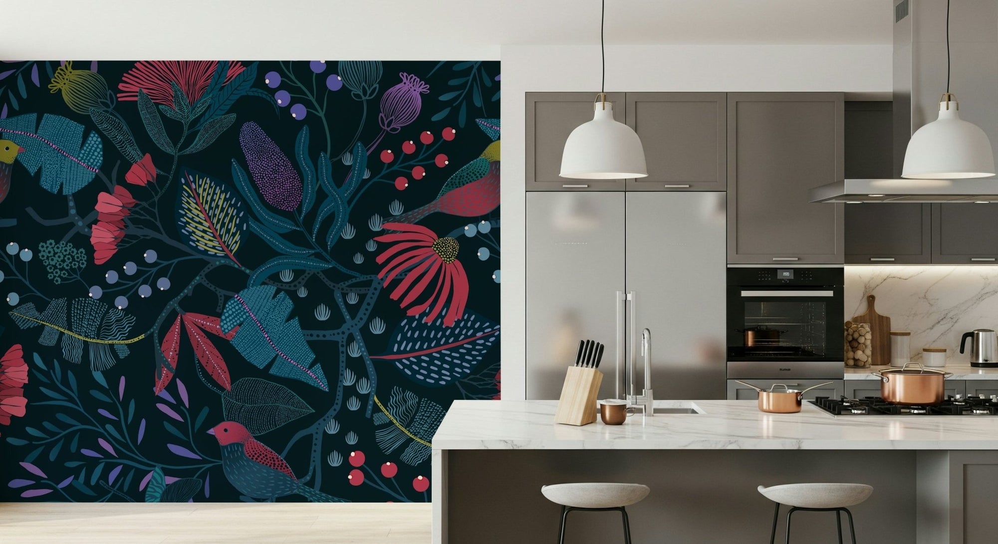 Wonderforest Wall Mural wallpaper mural in a lush green living room., GD7864