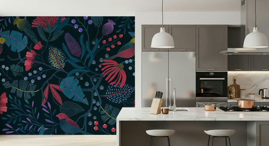 Wonderforest Wall Mural wallpaper mural in a lush green living room.