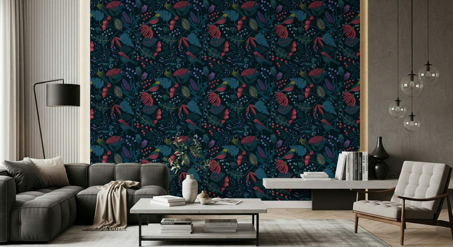 Realistic woodland Wonderforest Wallpaper mural for a dining room wall.