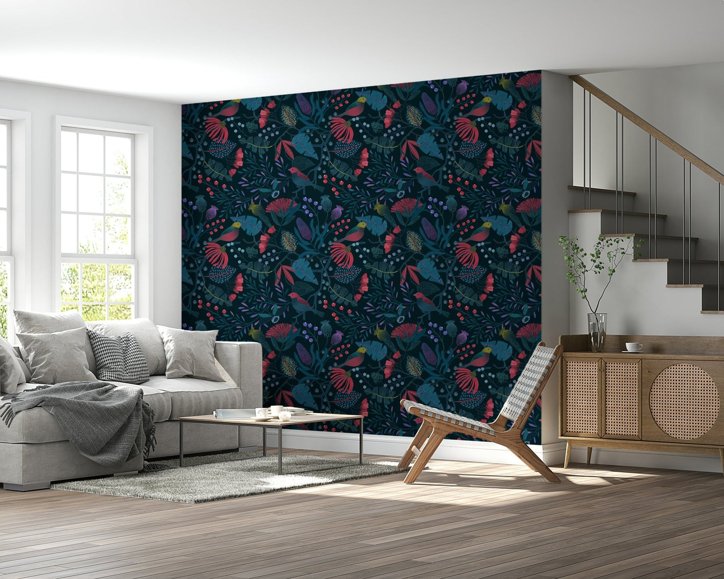 Green woodland Wonderforest Wallpaper mural for a peaceful bedroom wall.