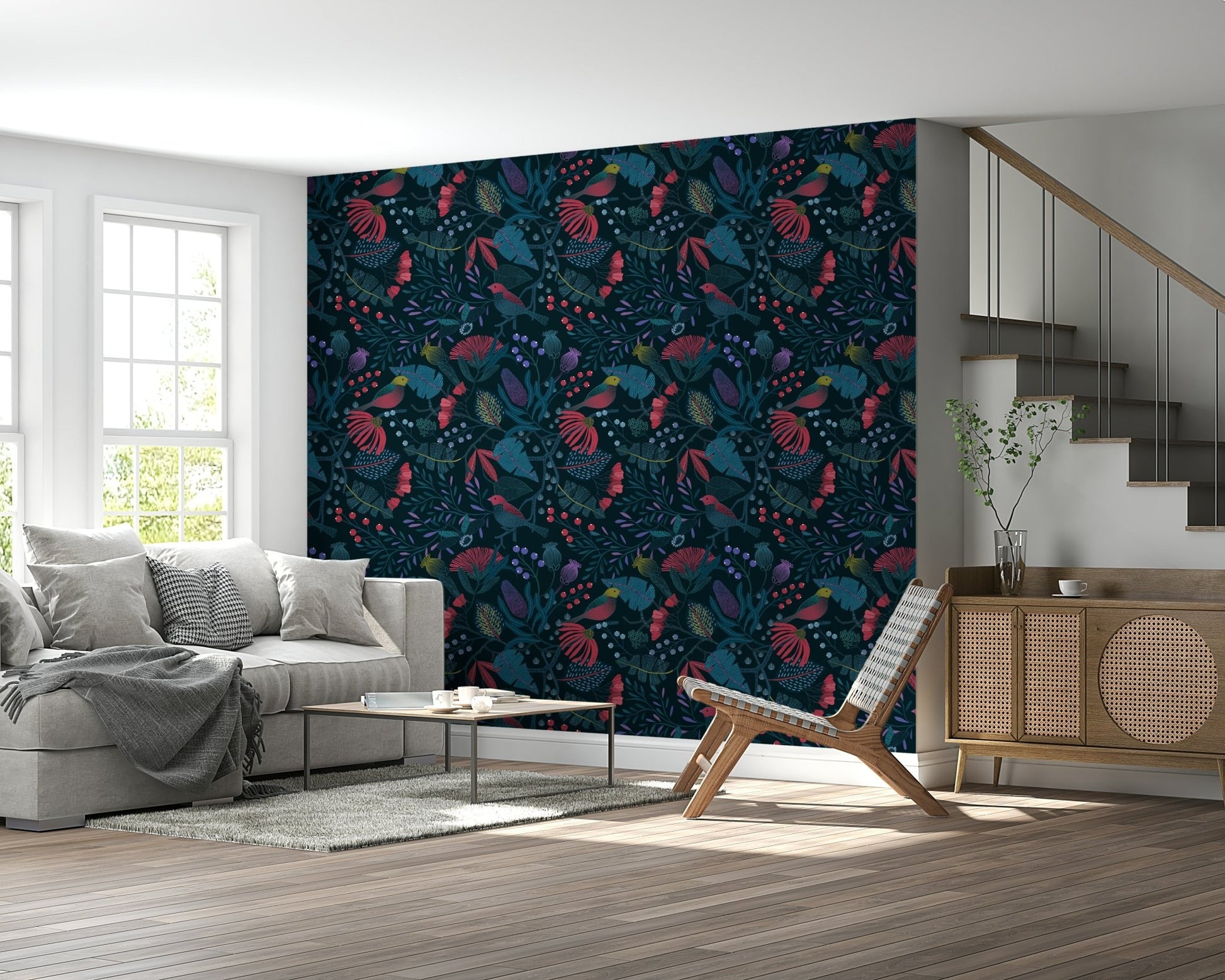 Green woodland Wonderforest Wallpaper mural for a peaceful bedroom wall.