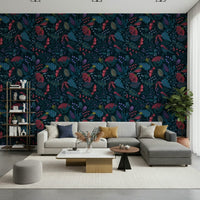 Wonderforest Wallpaper mural featuring pine trees in a misty living room.