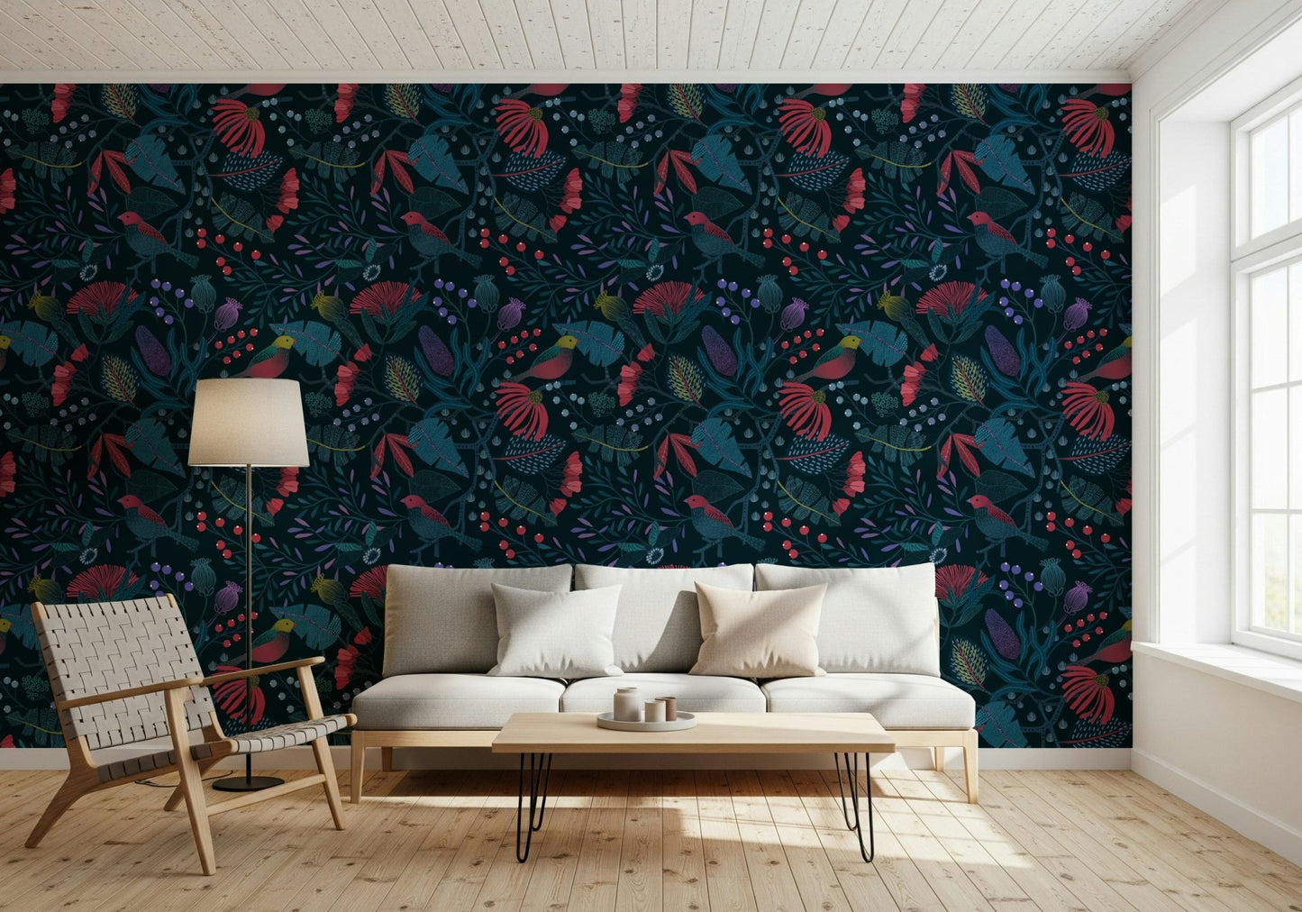 Dark pine forest Wonderforest Wallpaper mural for a cozy hallway area.