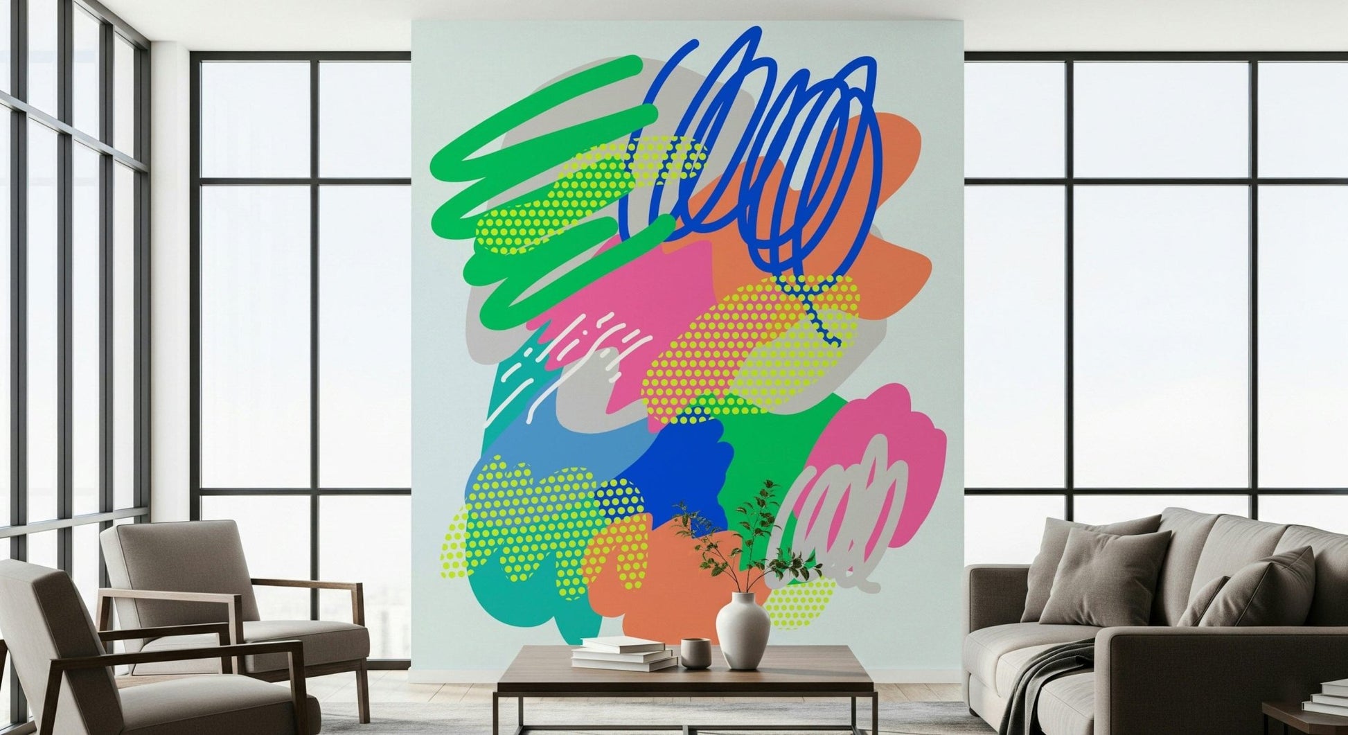 Creative Wonders wallpaper mural illustrating bold strokes and bright organic forms.