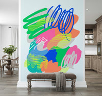 Funky Wonders wallpaper design with retro 80s inspired graphic elements.