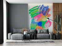 Graphic Wonders wallpaper mural highlighting electric hues and freeform artistic textures.