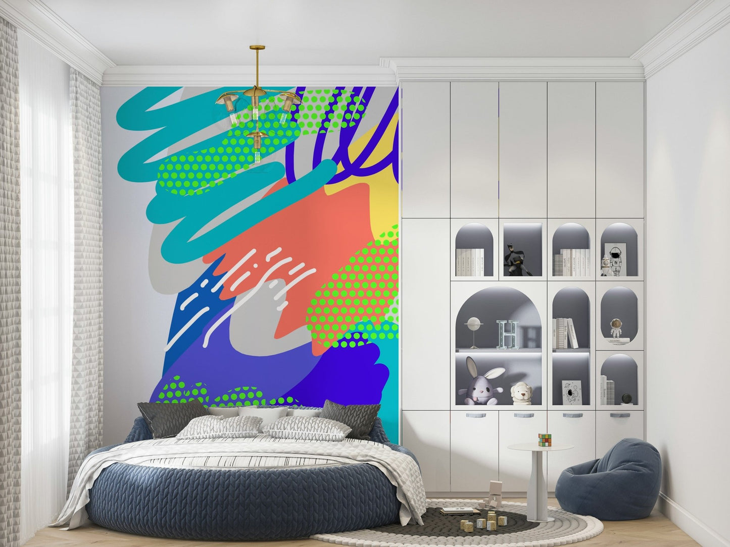 Wonders2 Wall wallpaper, playful loops and dots, expressive room accent.