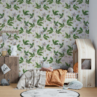 Subtle wood anemone pattern wallpaper in soft white.

