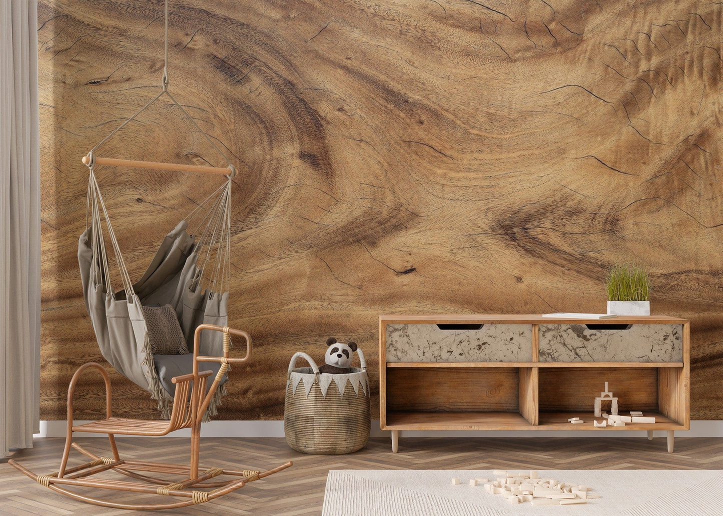 Vintage-inspired wood wallpaper with a realistic texture.