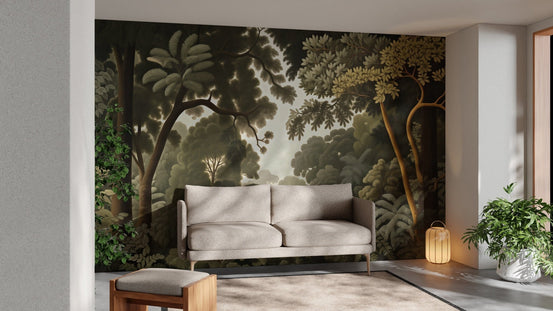 Woodcut Green Nature Botanical Wallpaper - Giffywalls DTIL59