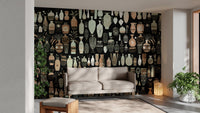 Artistic woodcut vase wallpaper murals for stylish decor.
