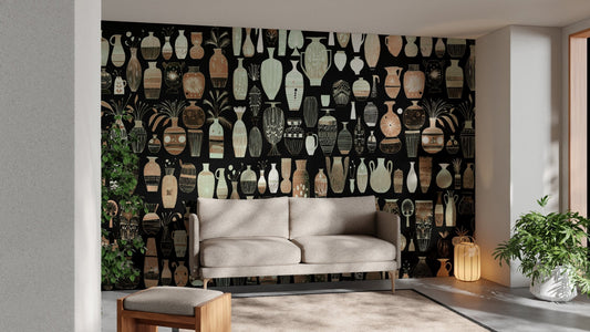 Artistic woodcut vase wallpaper murals for stylish decor. DTIL60
