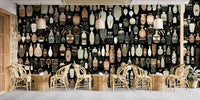 Elegant woodcut vase wallpaper murals for a chic room.
