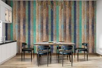 Vertical wooden planks dining area wallpaper with rustic hues wood-06
