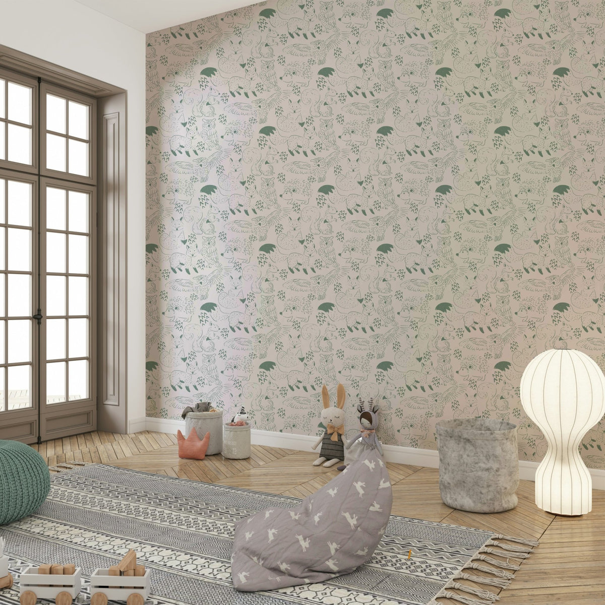 Soft green animal mural design GD692
