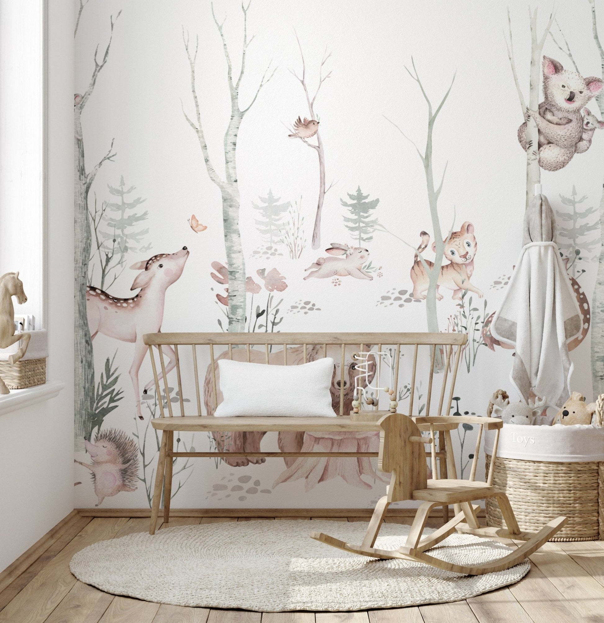 Woodland animals wallpaper mural design
