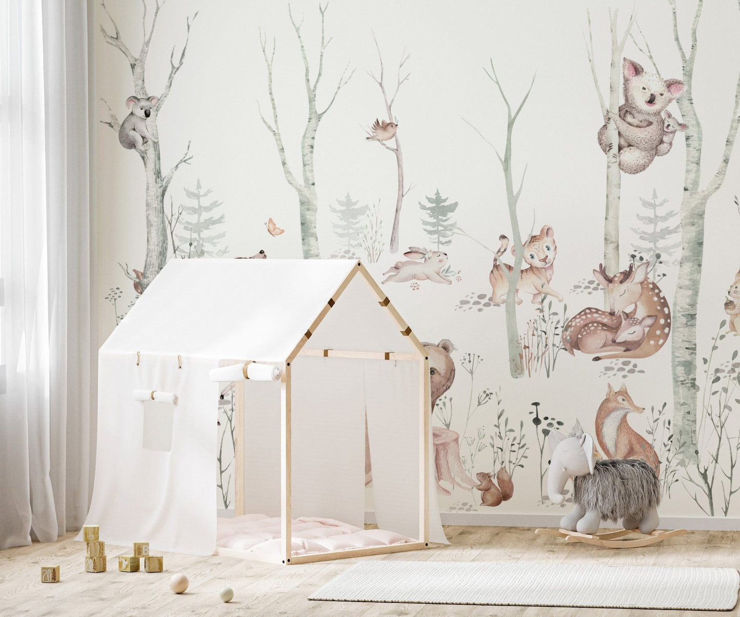 Whimsical woodland animals wall mural
