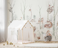 Whimsical woodland animals wall mural
