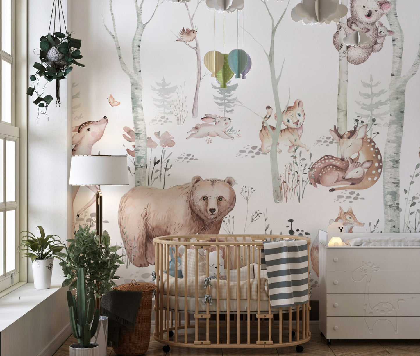 Hand-painted woodland animals wallpaper

