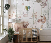 Hand-painted woodland animals wallpaper
