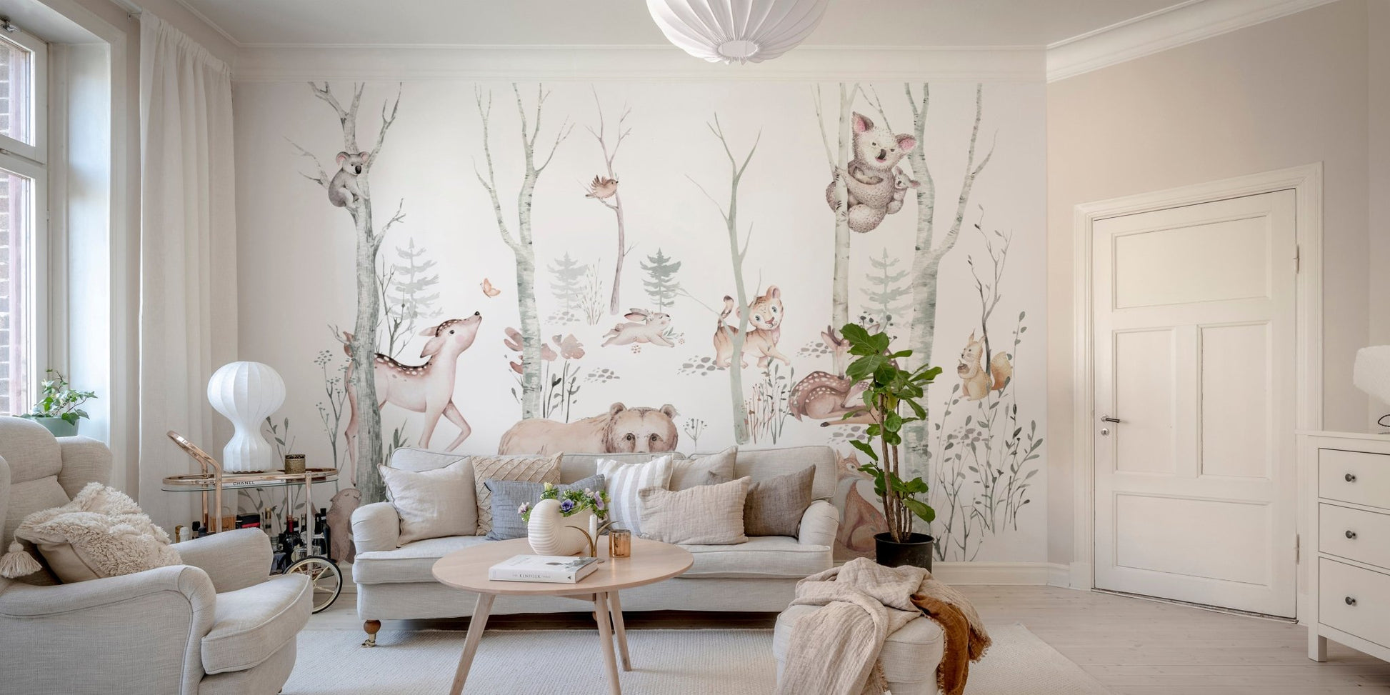 Nursery mural with forest animals
