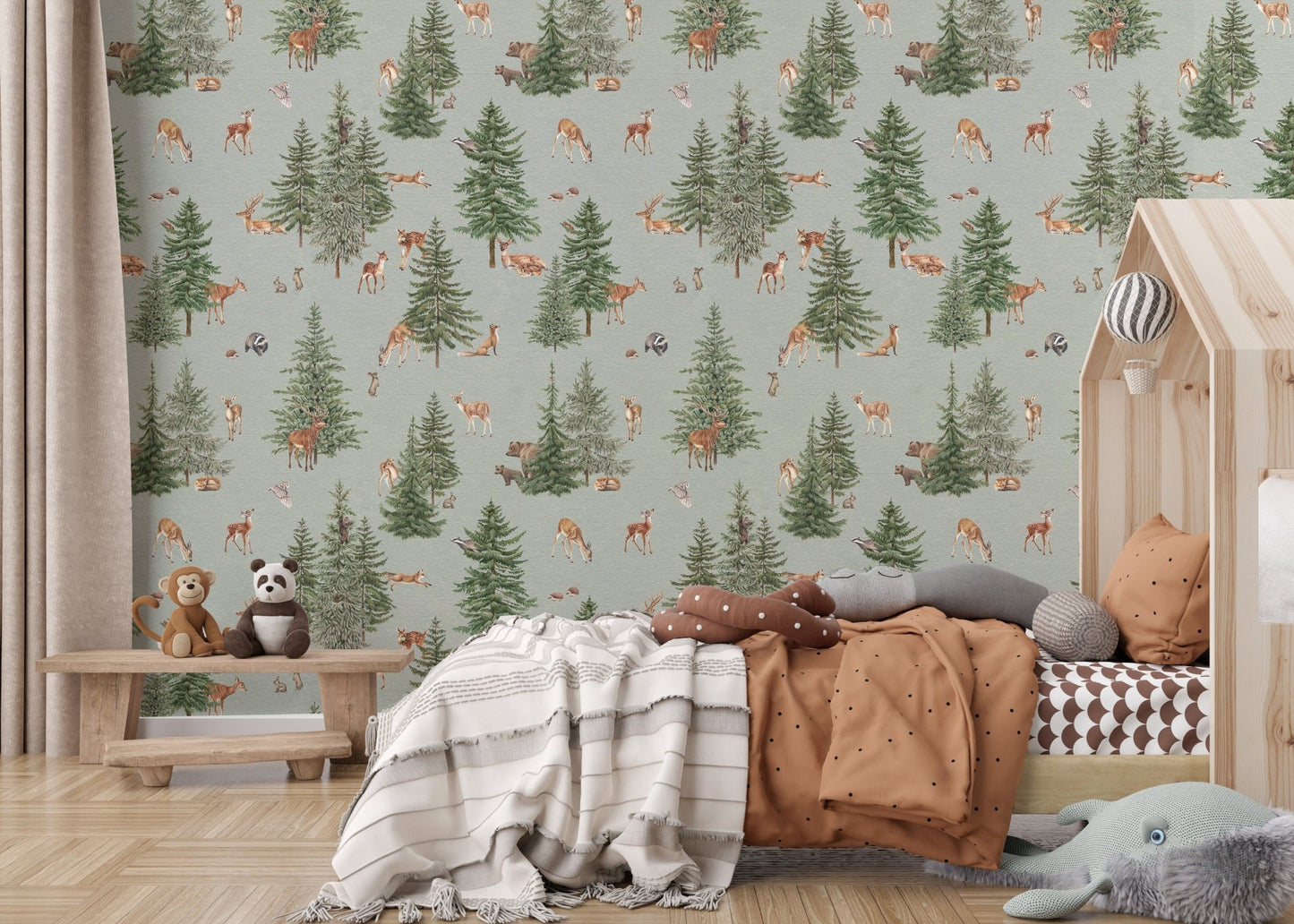 Rustic deer and pine tree wallpaper
