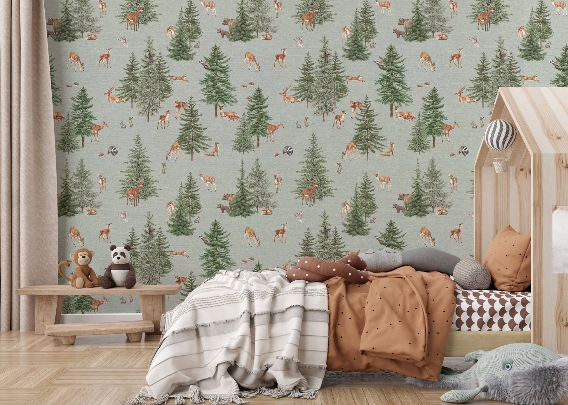 Rustic deer and pine tree wallpaper
