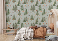 Rustic deer and pine tree wallpaper
