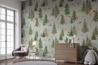 Woodland deer forest nursery wallpaper
