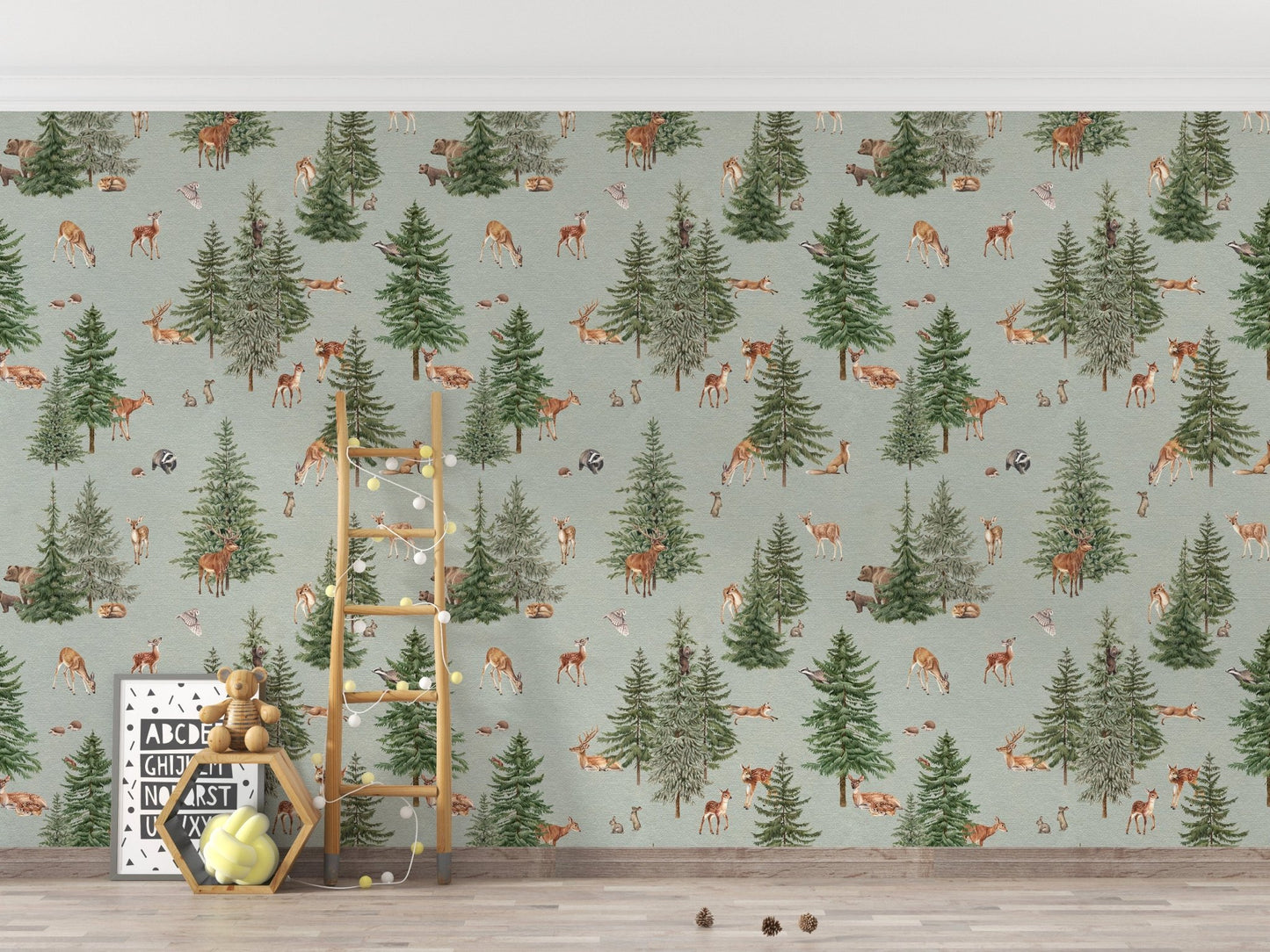 Nature-inspired deer and pine wallpaper
