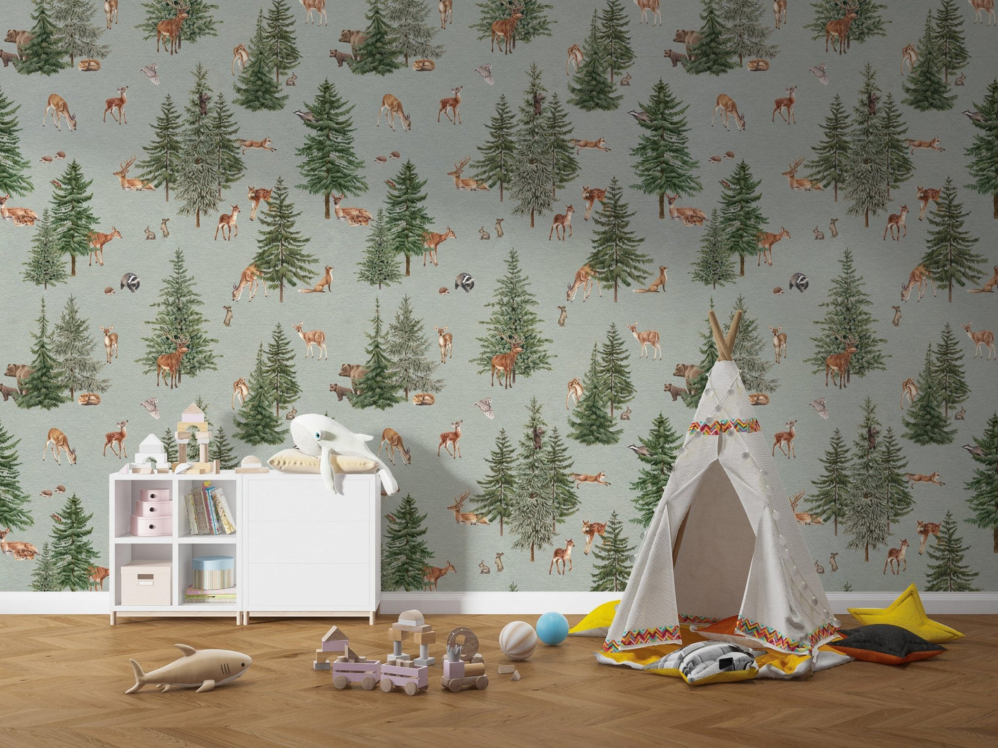 Cozy woodland wildlife wallpaper theme
