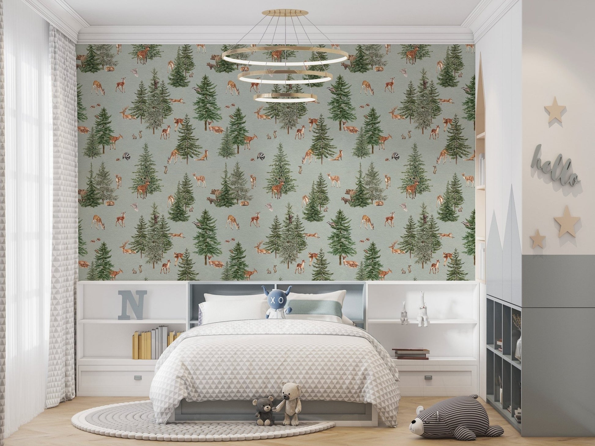 Neutral woodland deer wallpaper design

