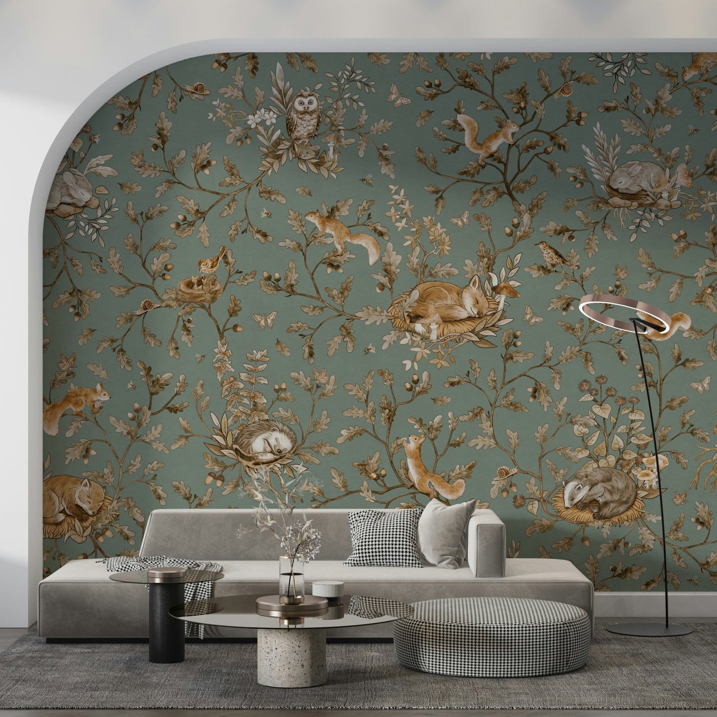 Calming ethereal tree design Woodland Dreams Wall Mural enhancing a peaceful hallway.