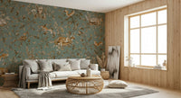 Designer nature backdrop print Woodland Dreams Wall Mural installed in a stylish lounge.