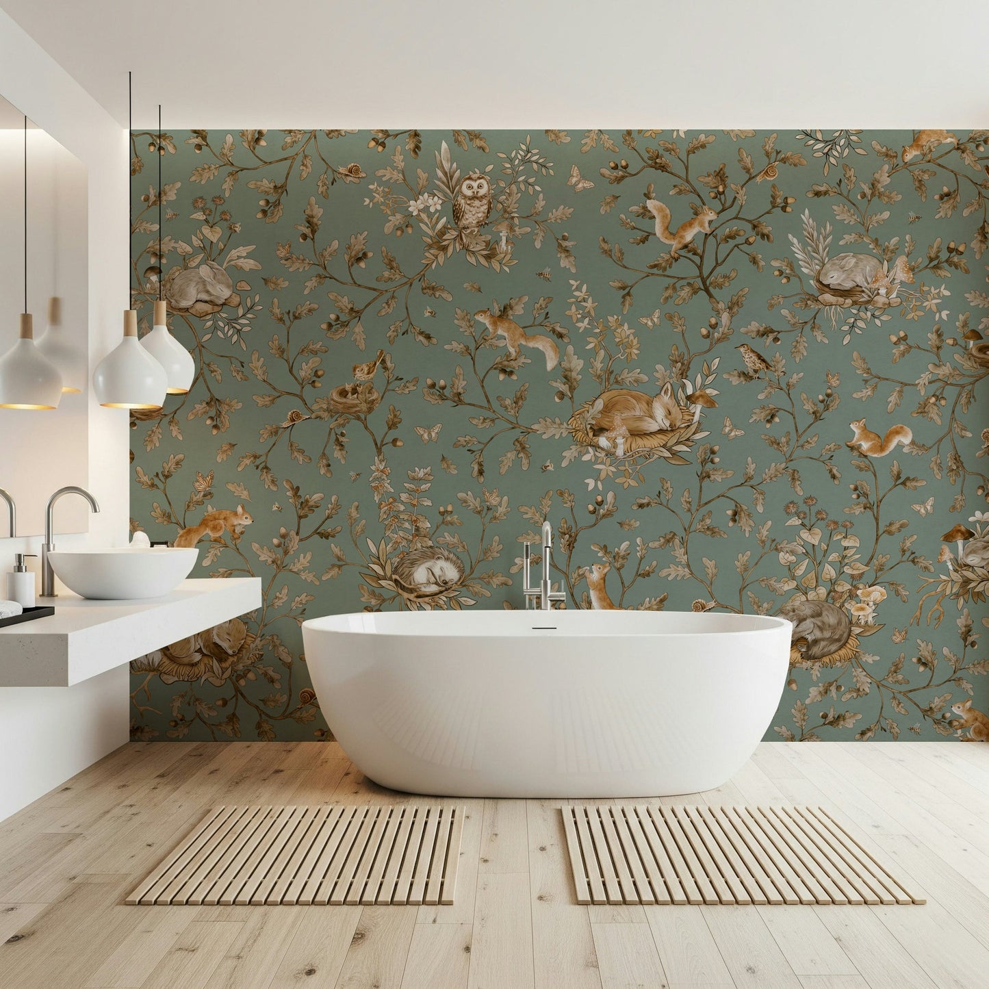 Artistic woodland silhouette Woodland Dreams Wall Mural brightening a comfortable interior.