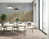 Woodland Grass wall mural, natural tan texture, light serene landscape.