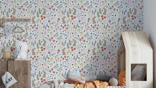 Bunny and floral meadow design

