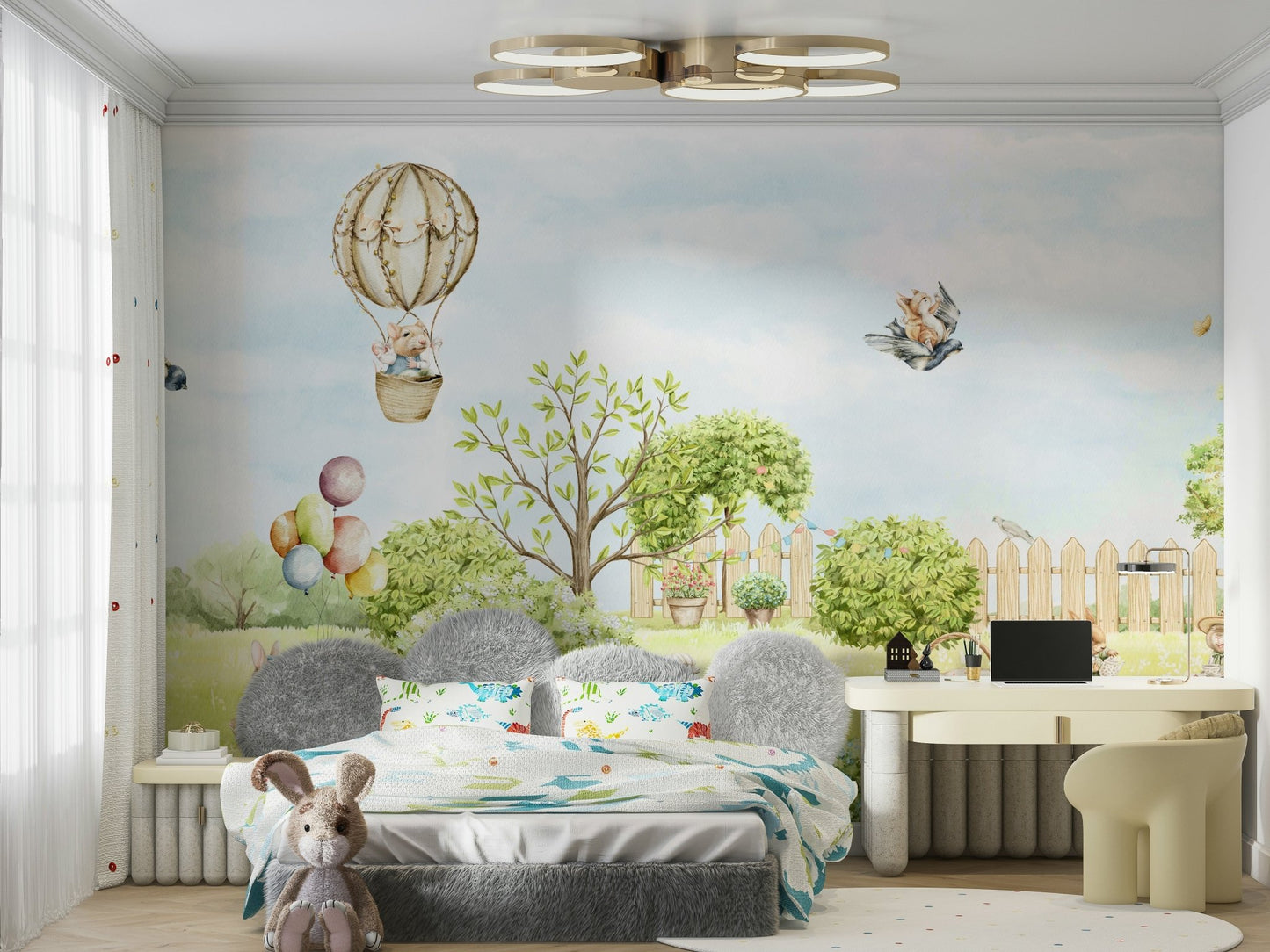 Wall decor evoking a magical woodland adventure.

