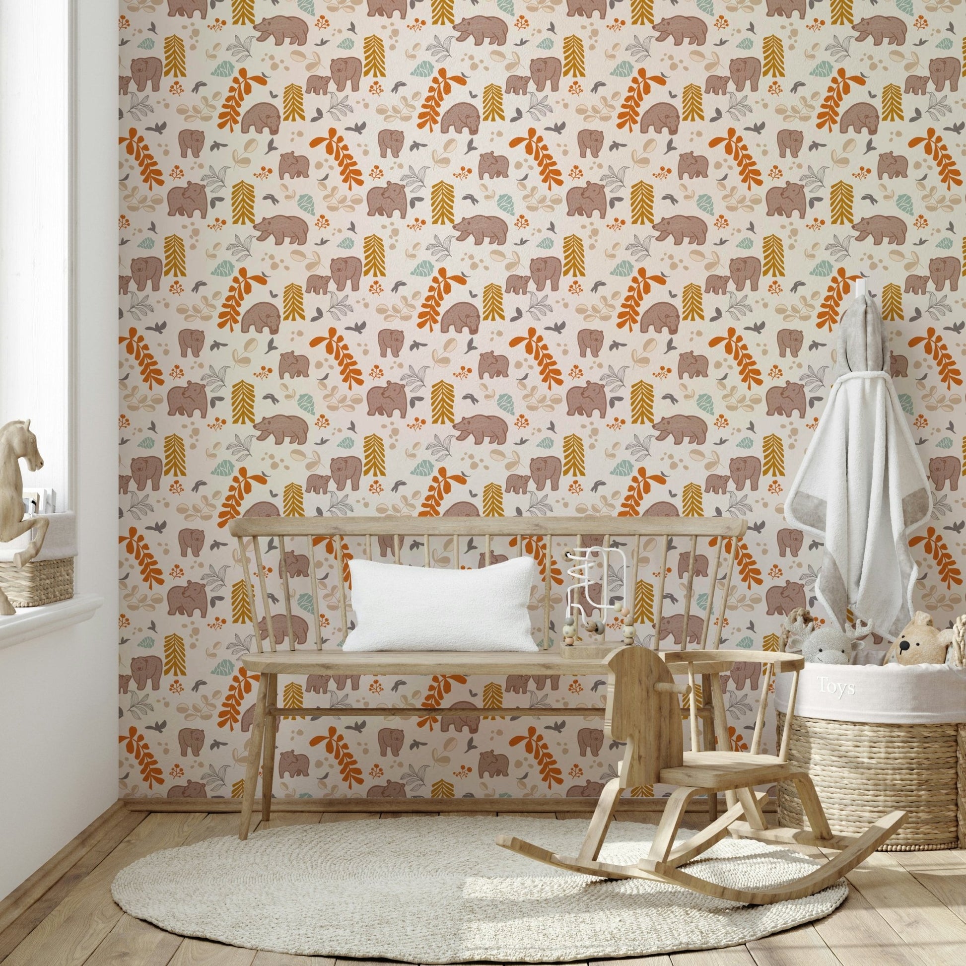 Woodland wallpaper mural with playful animal friends

