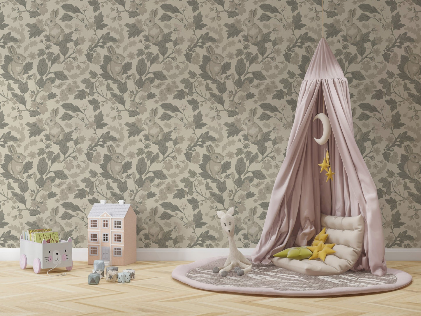 Woodland Garden – Natural Beige Wallpaper⁠